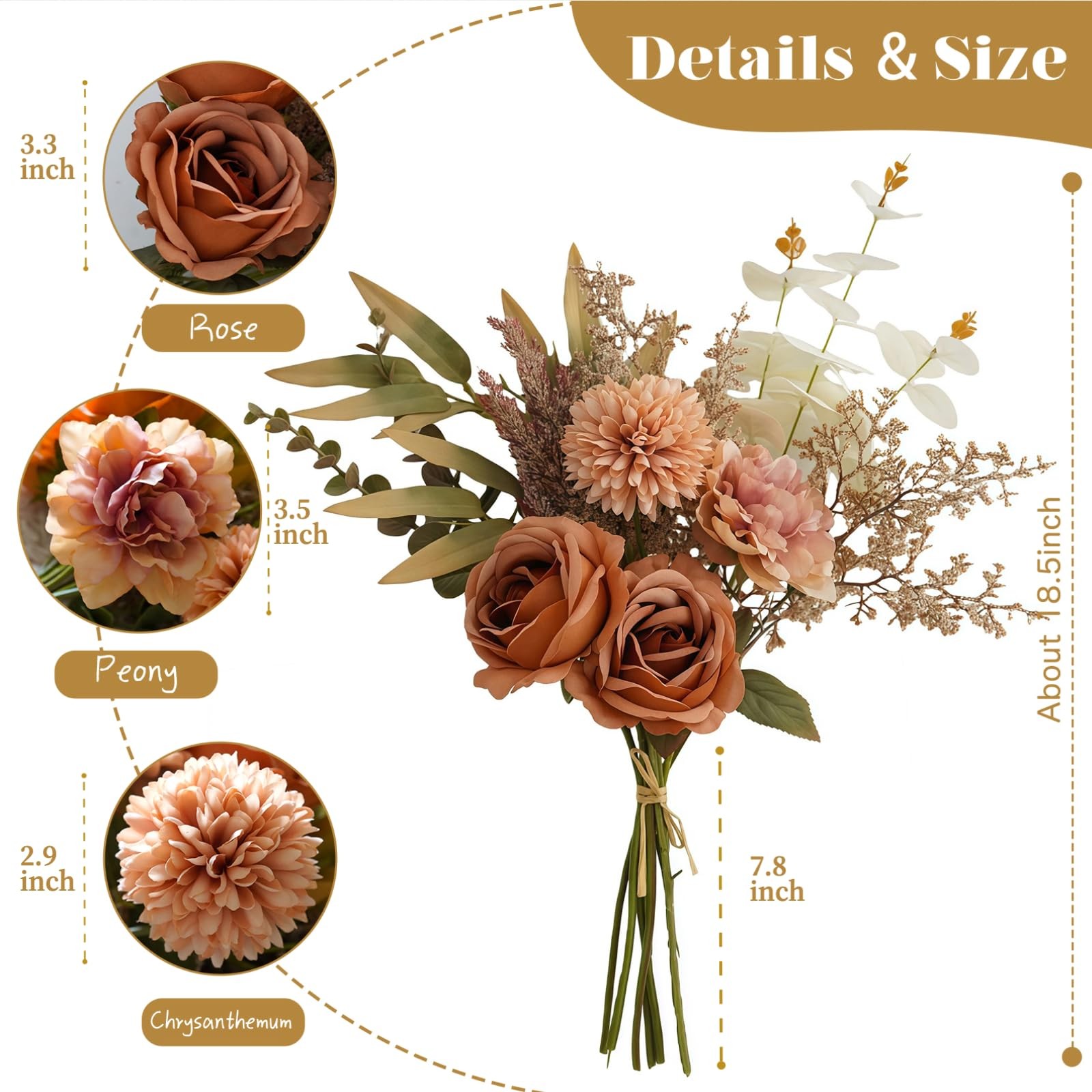 Orange Artificial Flowers Bouquet Faux Silk Floral Arrangement Centerpiece Decor