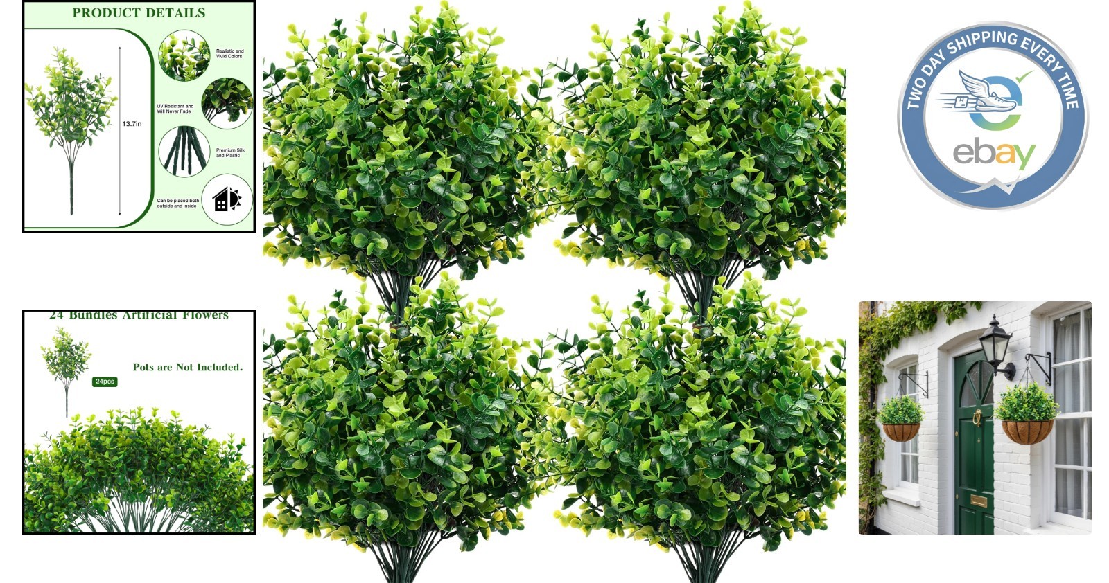 24-Pack UV Resistant Artificial Boxwood Stems for Elegant Indoor/Outdoor Decor