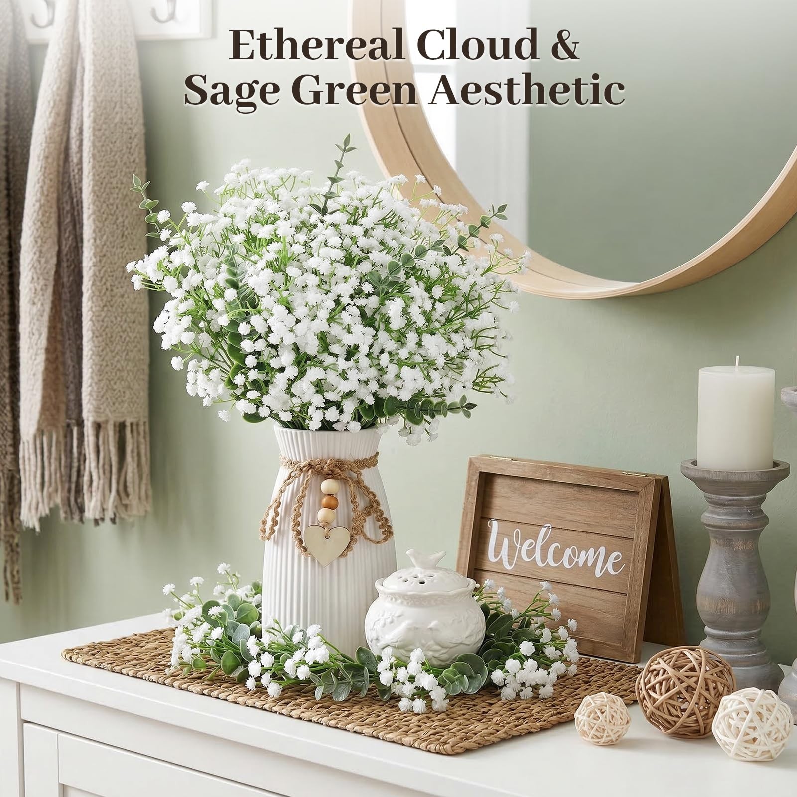 20PCS Mixed Babys Breath and Eucalyptus Stems, Artificail Flower Bouquet Flor…
