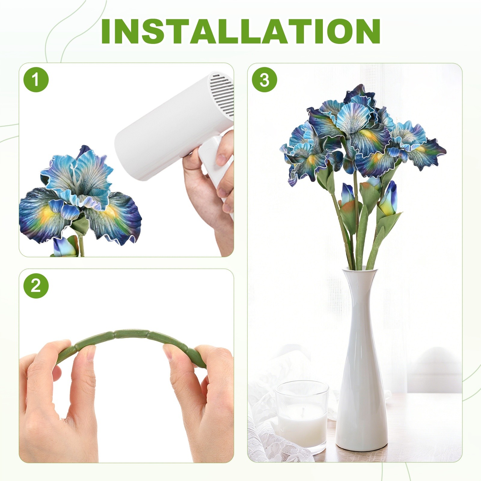 1-Pack Artificial Iris Flowers with Flower Bud 17.7 Inch for Home [Blue]