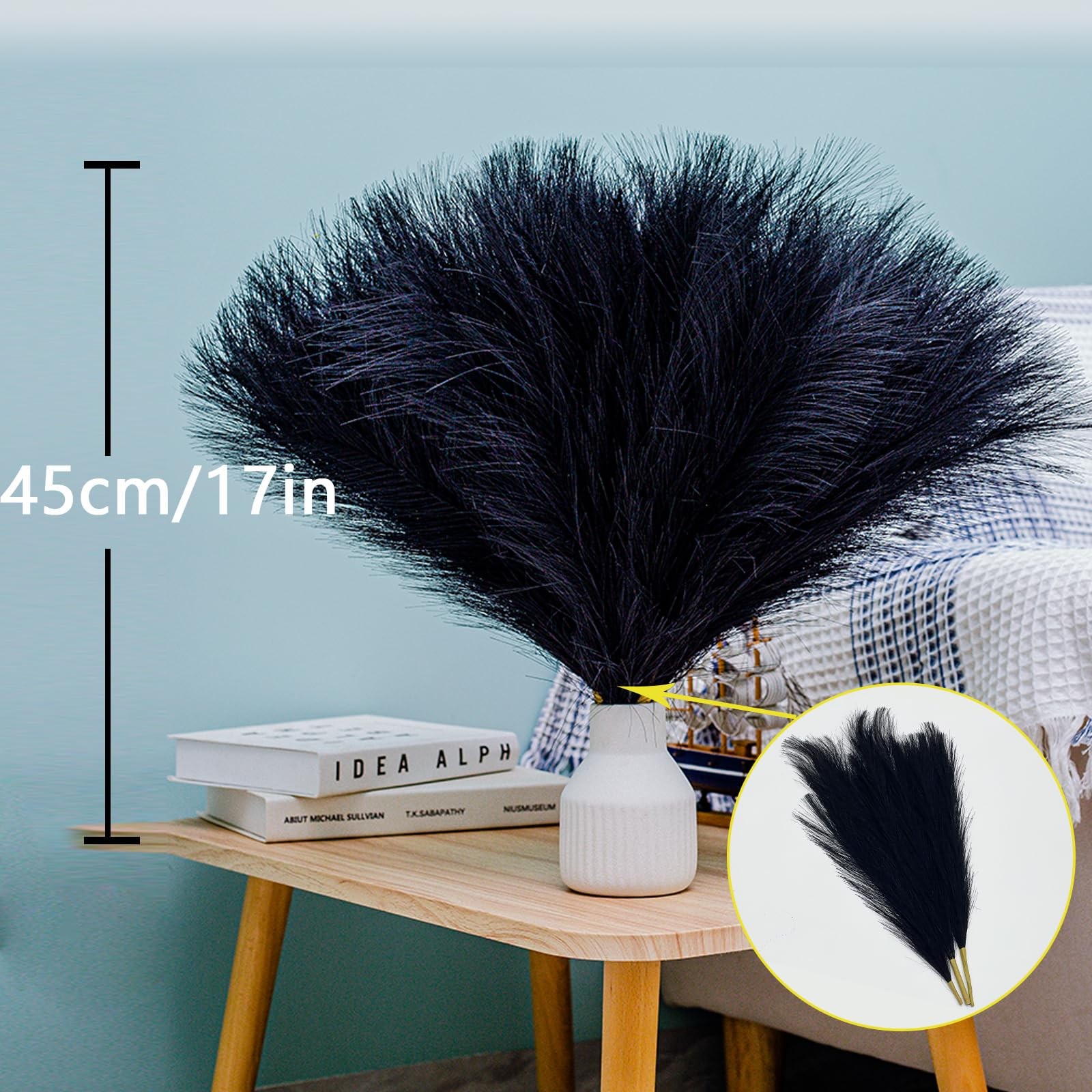 10 Stems Black Pampas Grass Decor – 17.7″ Faux Pampas Grass Artificial Pampas…