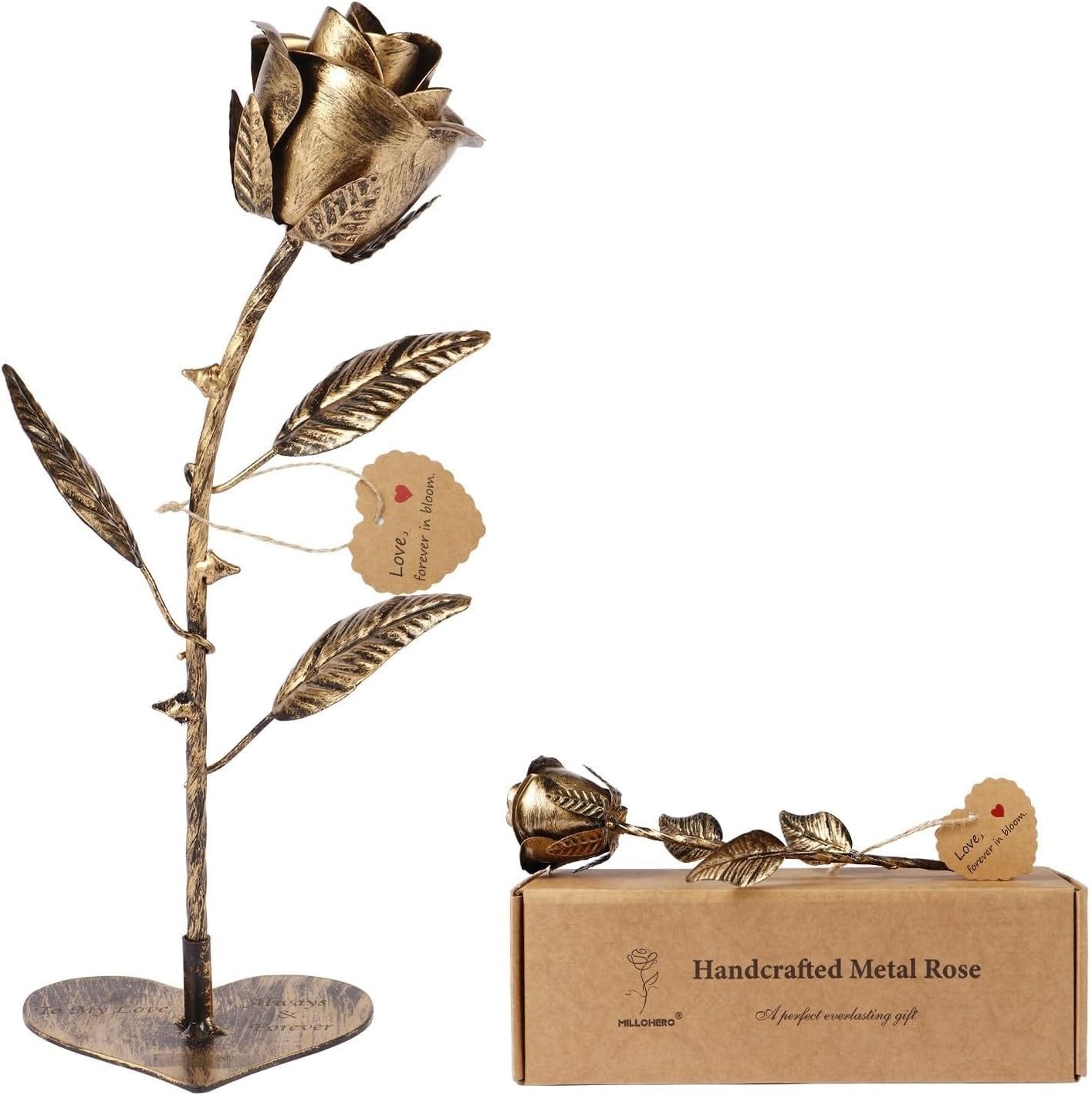 Handcrafted Bronze Metal Rose – Solid Gift of Everlasting Love – 8th 19th Wed…