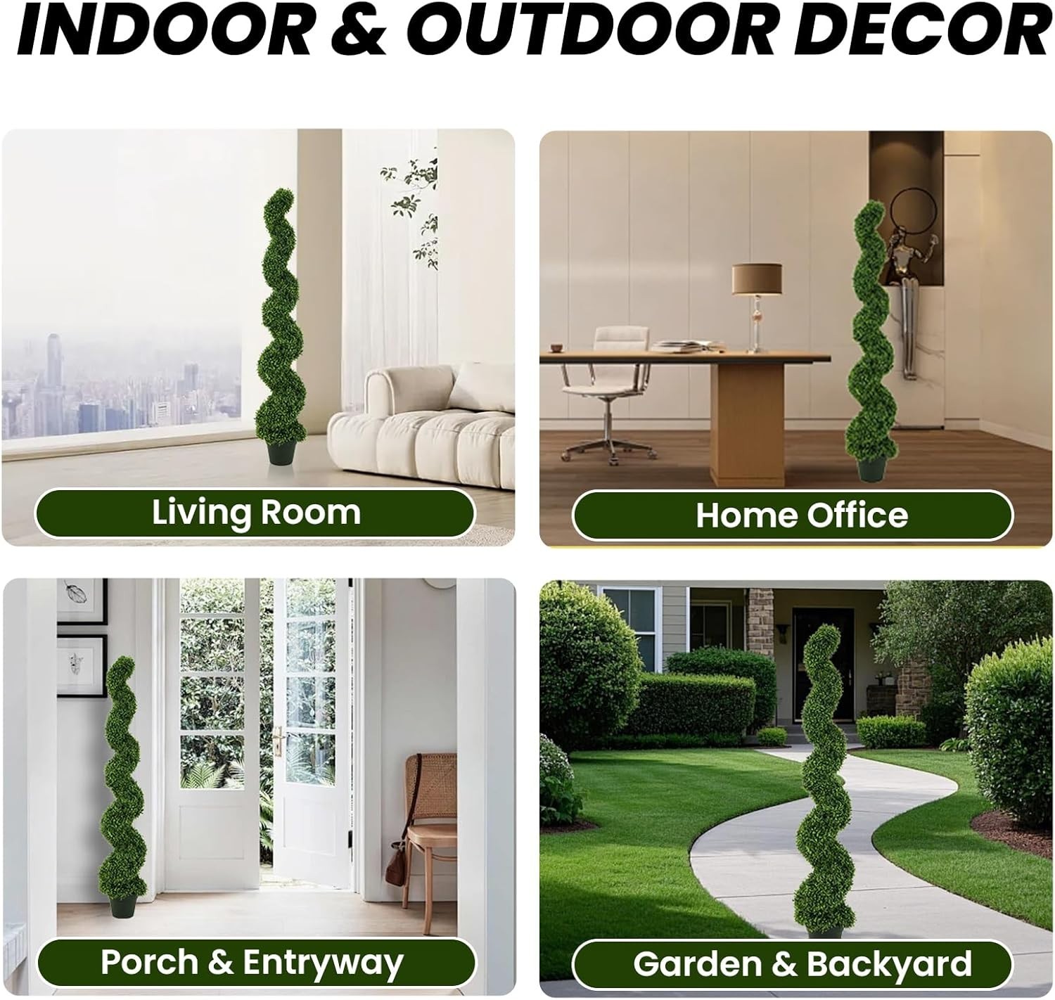 3’/3.5’/5′ Topiary Boxwood Triple Spiral Artificial Tree UV Home Decor Set of 2