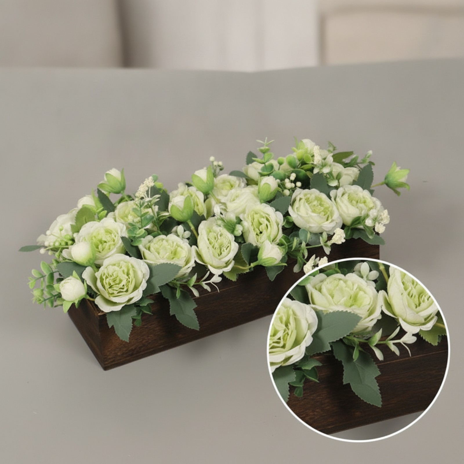 Faux Floral Centerpiece with Wooden Planter Box Full for Bridal Parties