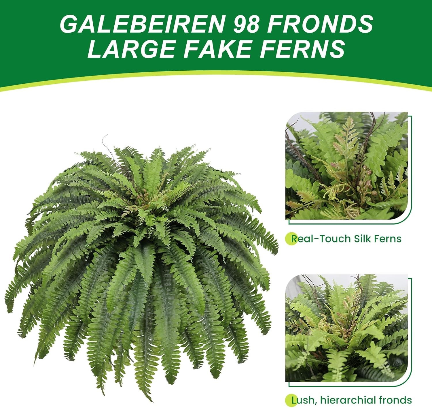 50″ Fake Ferns Artificial Plants Large, 98 Fronds Artificial Ferns for Outdoors