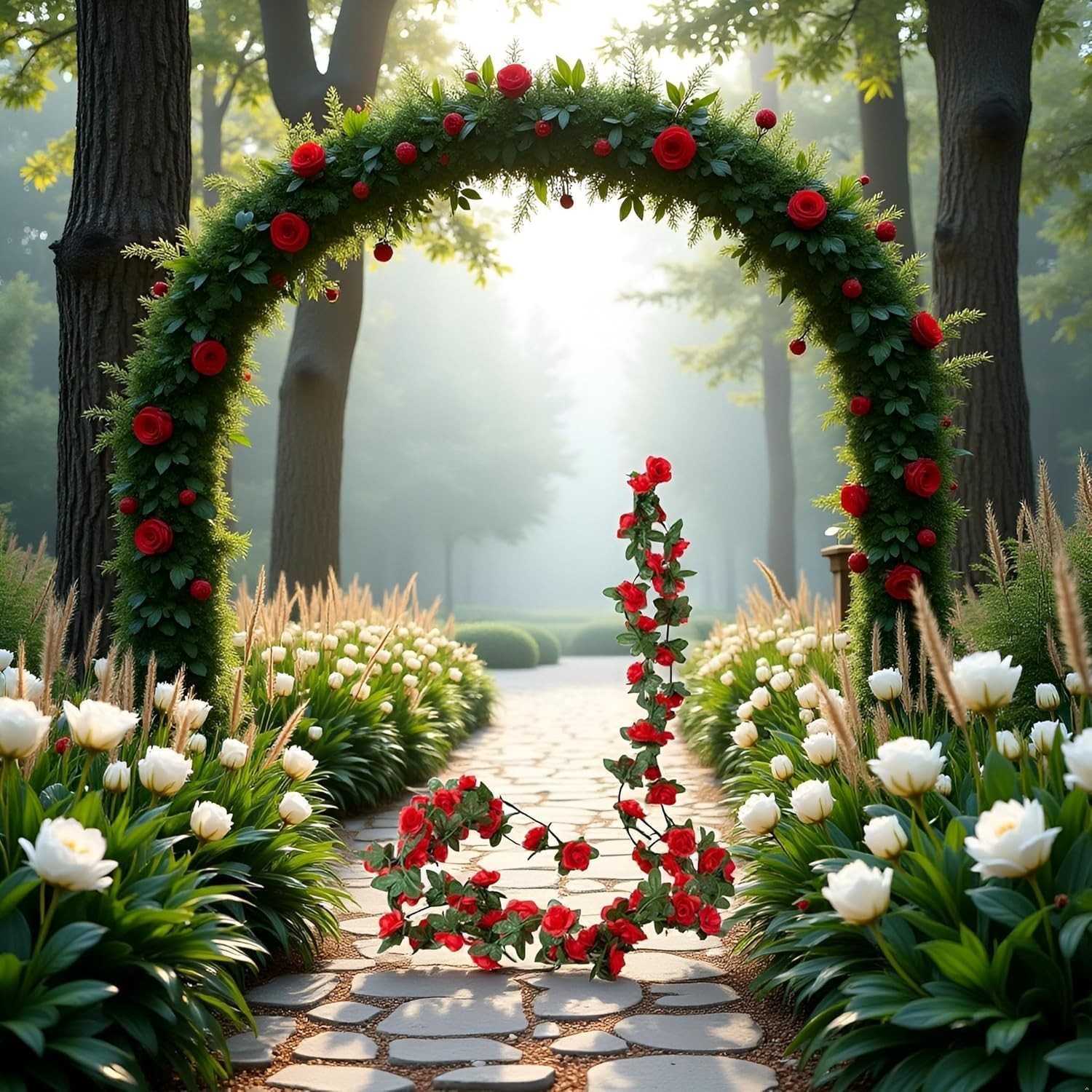 Red Artificial Peony Flower Garland, Silk Hanging Vine, 72 Inches, for Weddin…