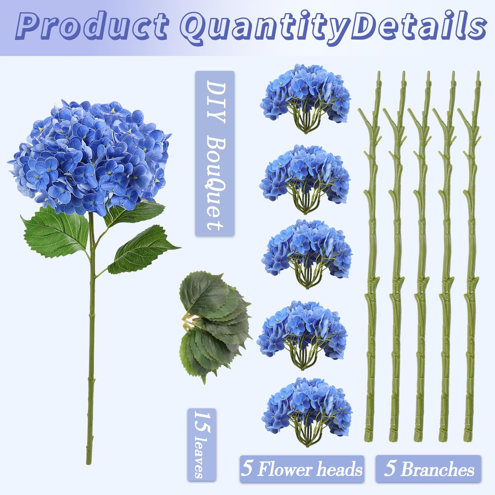 5Pcs Dark Blue Hydrangea Artificial Flowers for Home Wedding Decors