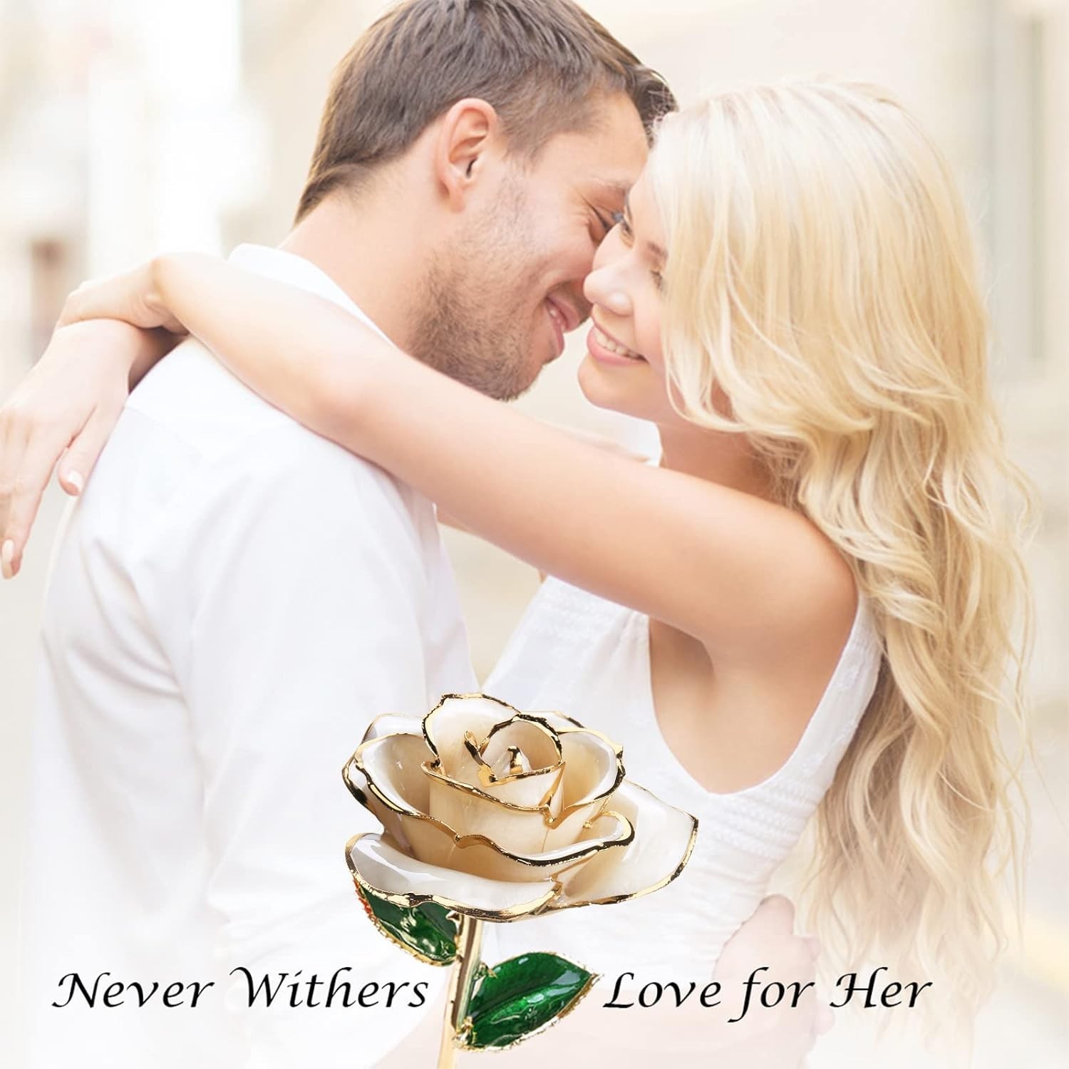 Ivory White Gold Dipped Rose – Eternal Flower for Anniversaries & Birthdays