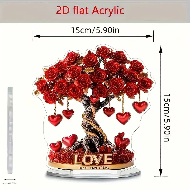 Elegant Crystal Heart-Shaped Rose Tree Decoration “Tree of Love” Golden Base – t