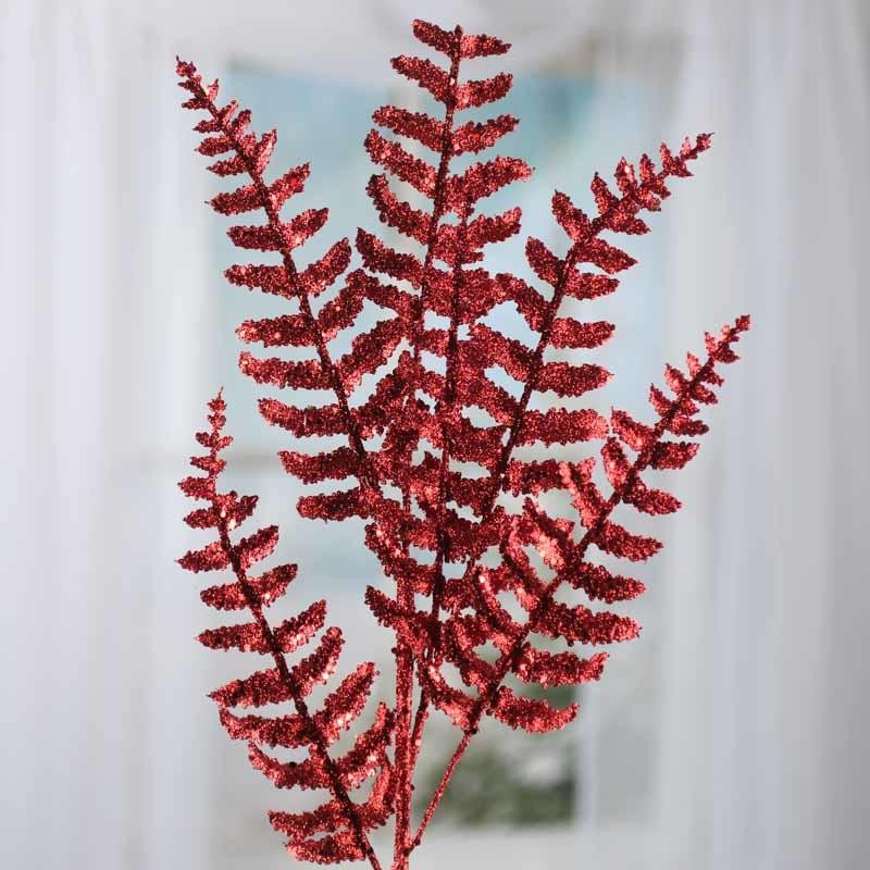 Metallic Sparkling Red Artificial Fern Sprays