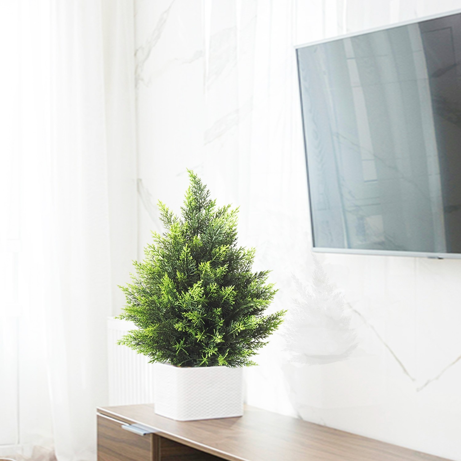 60 cm Artificial Cypress Tree Single Potted Plant Indoor Outdoor Home Yard Decor