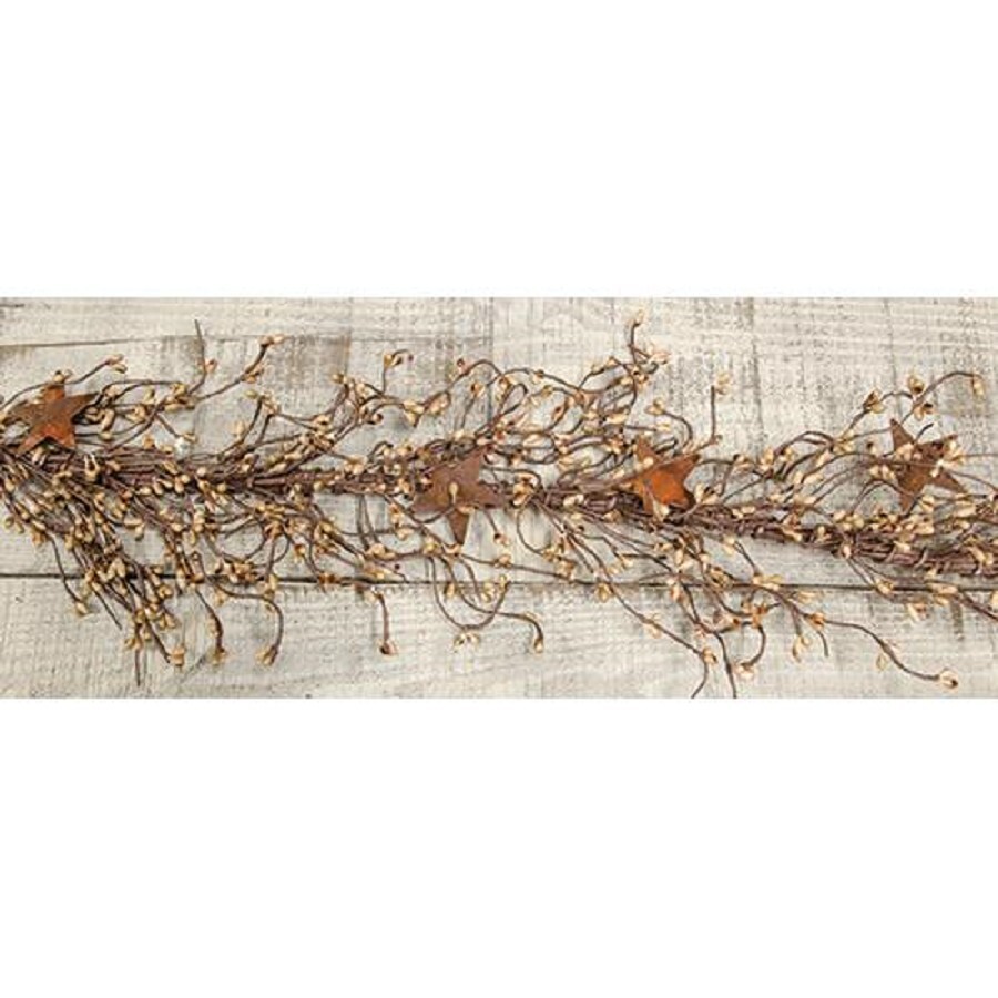 NEW Pip Berry Garland w/ Rusty 2″ Stars TEASTAIN BERRIES 40″ Primitive Craft