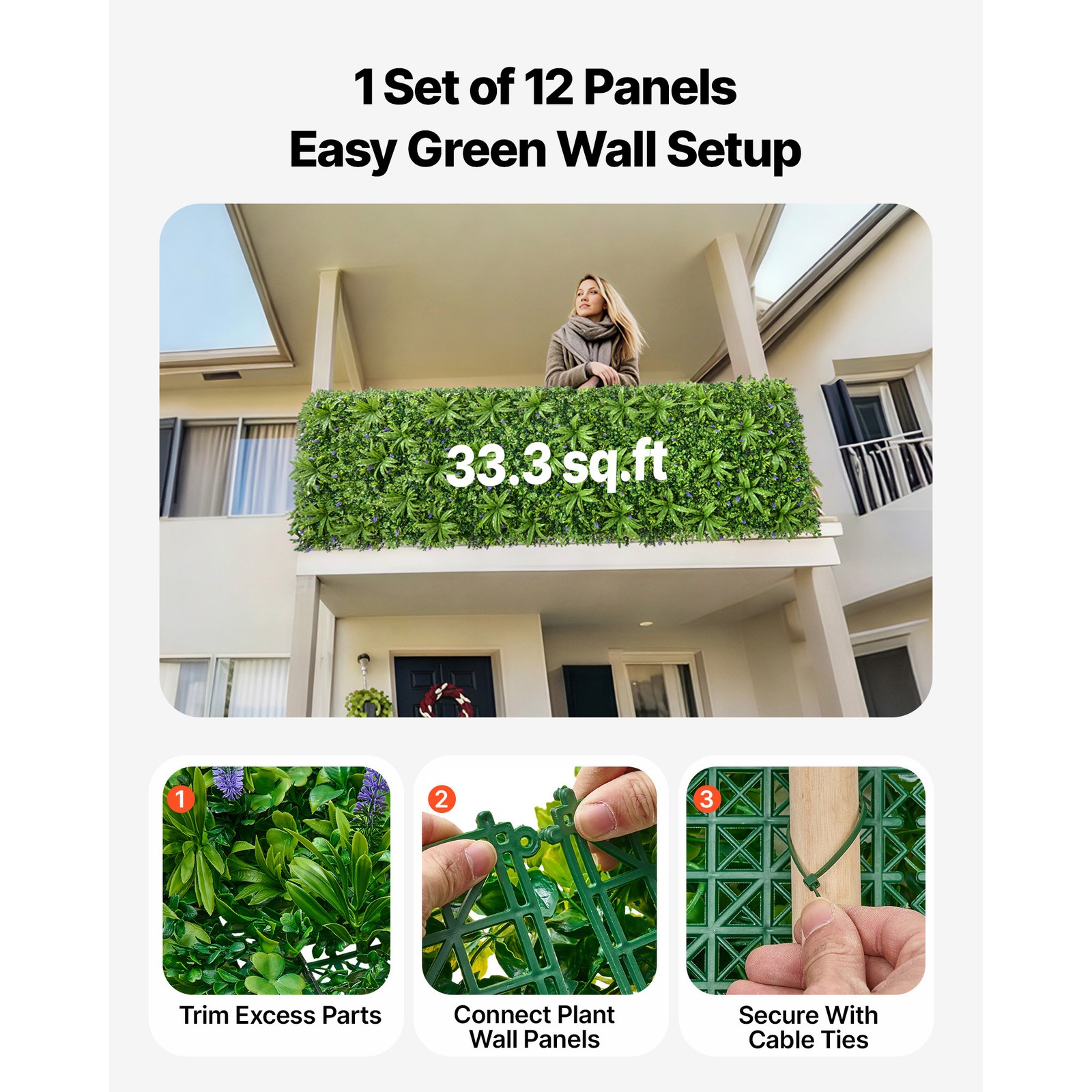 Uimoso Artificial Greenery Wall 40 x 120 in Boxwood Panel for Outdoor Decor