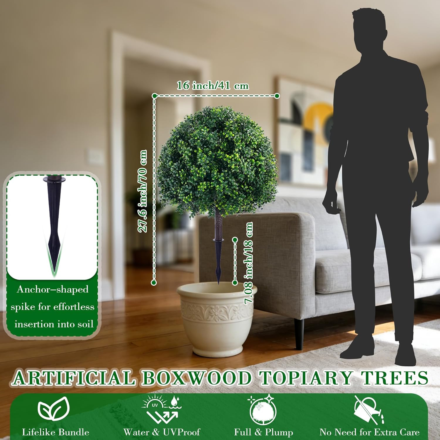 27.6″ UV Resistant Artificial Boxwood Topiary Tree – 2 Set for Home & Garden
