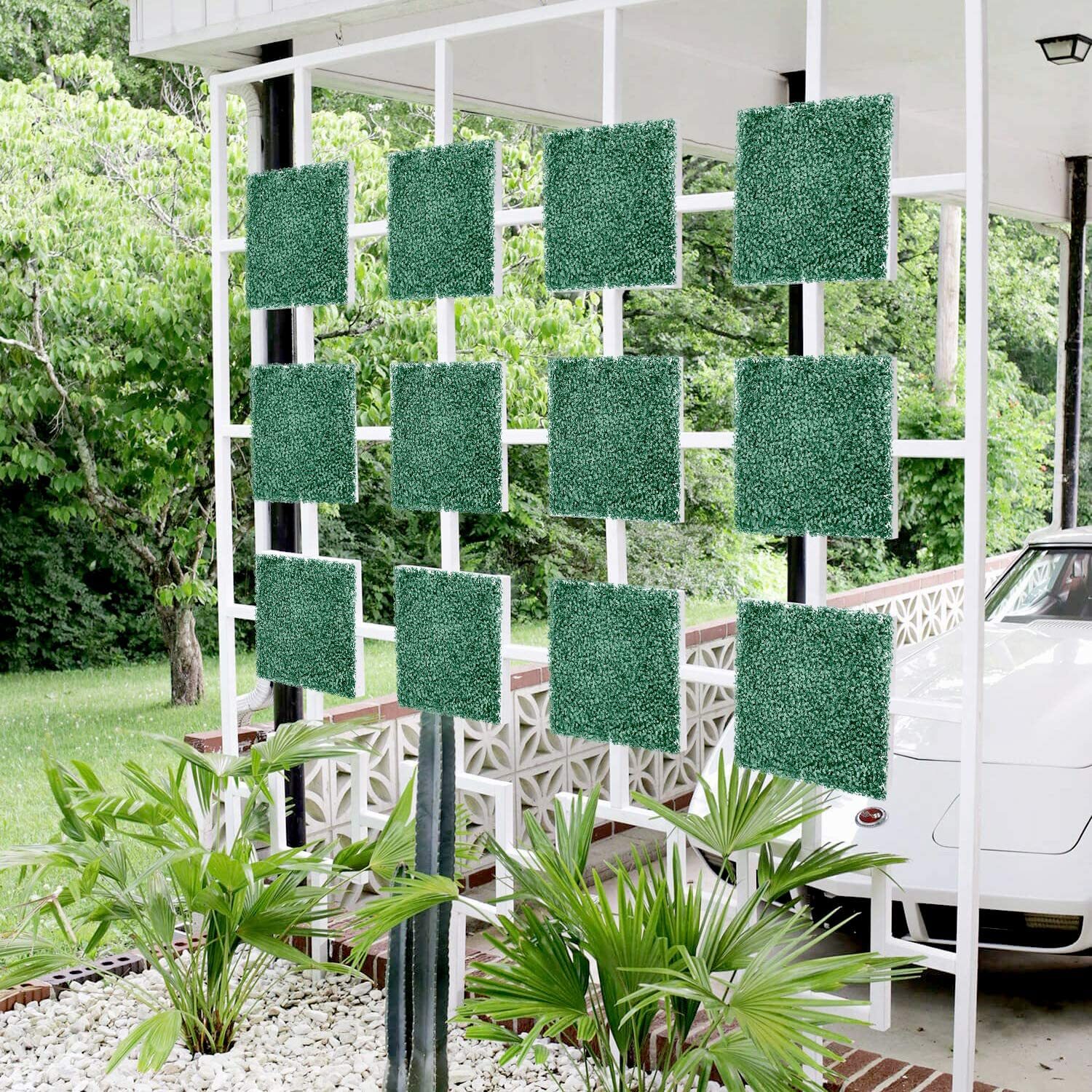 20 in Artificial Faux Boxwood Leaf Fence Panel Home Wall Plant Decor Grass Mat