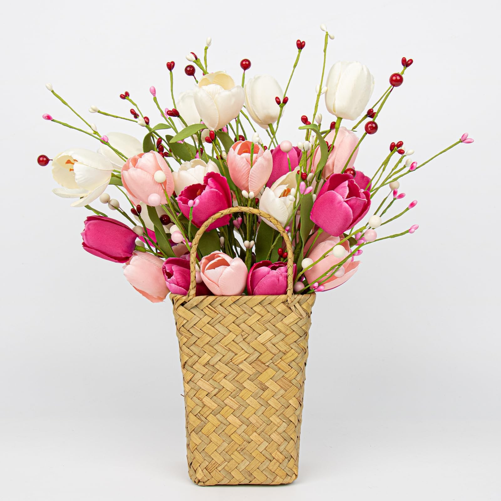 6 Pack 17 Inch Valentines Day Flower Picks Tulip Berry Party Centerpiece Decor