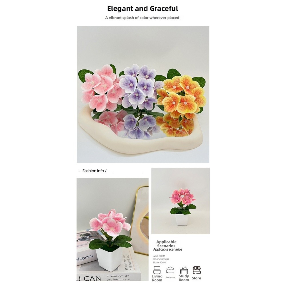 14cm Hydrangea Artificial Flower in Square Pot for Modern For Home Decor