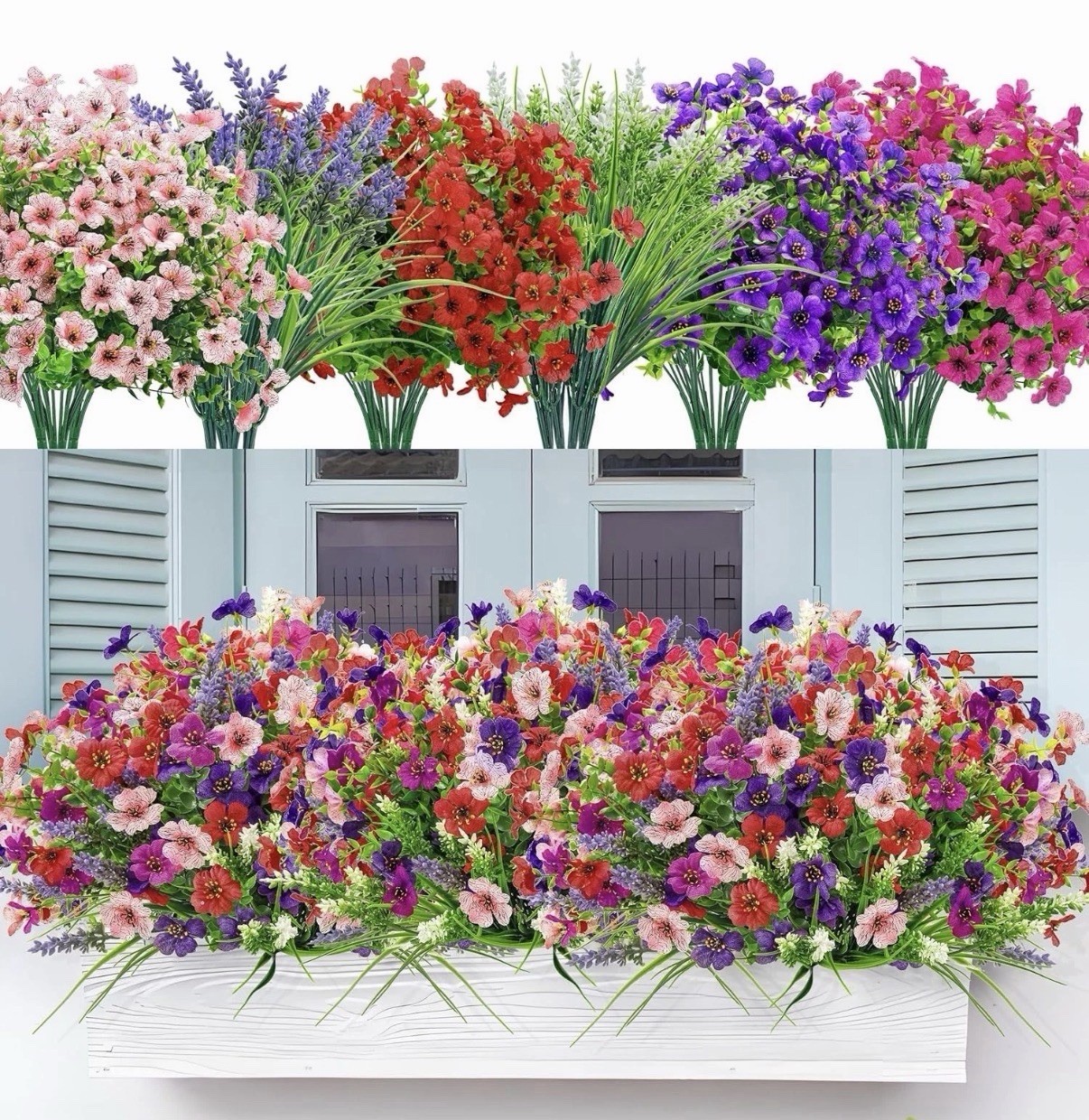 24 Bundles Artificial Flowers for Outdoors Fake Spring Flowers Plants UV Resista