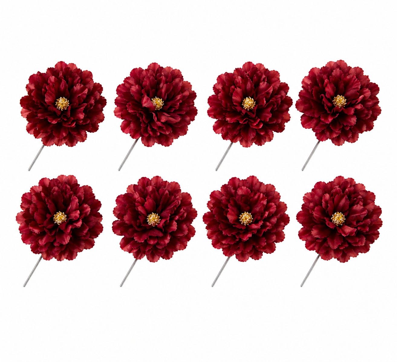 Red Peony Flower Picks Set of 8 Burgundy Red Blooms Wired Floral for Wreaths Hat