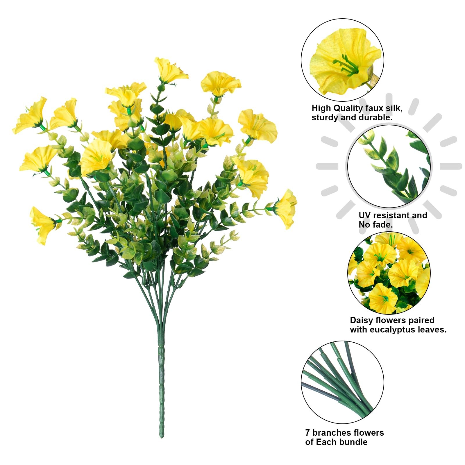 Artificial Flowers Fake Plants for Outdoors Decoration, 12 Bundles Yellow Sil…