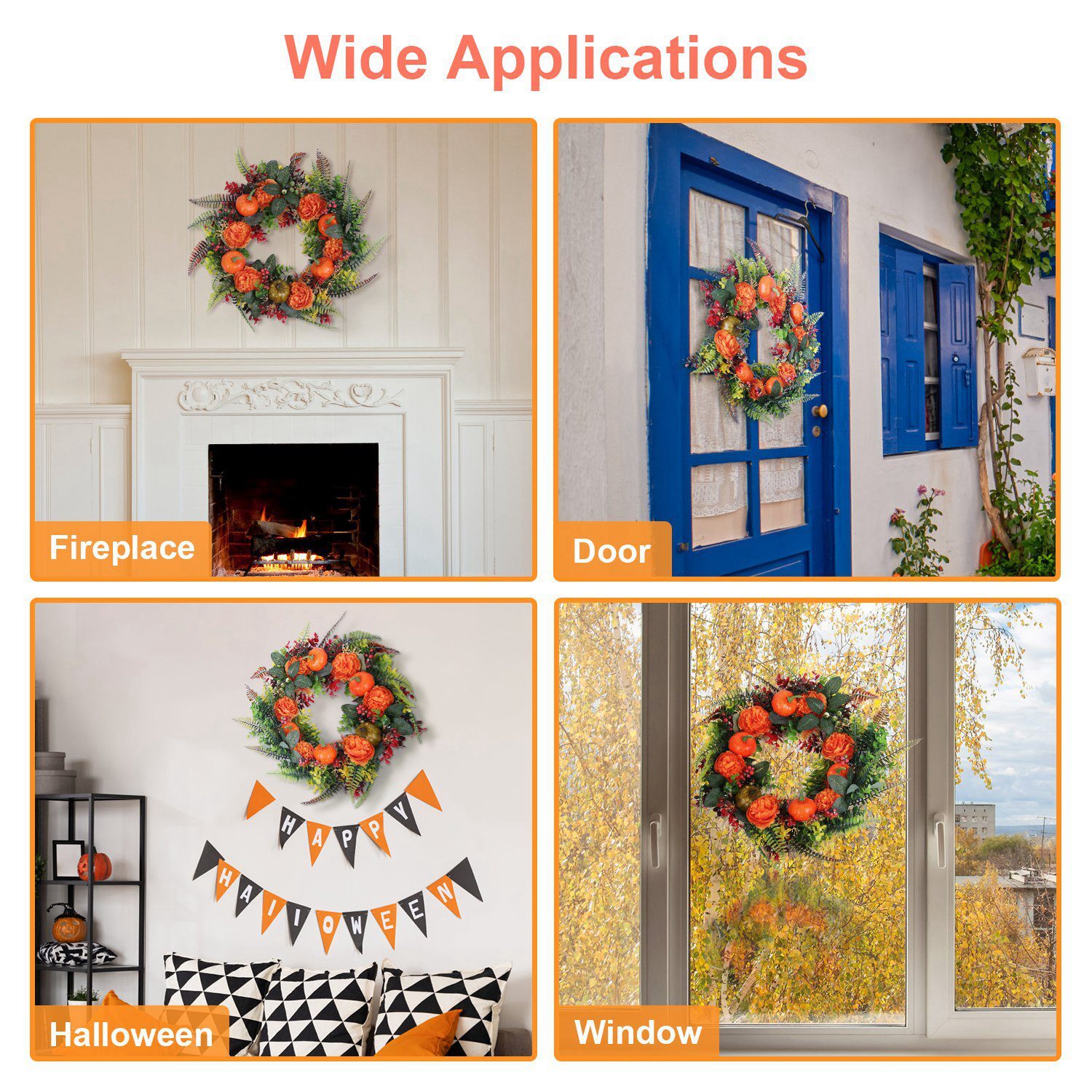 2Pack Pumpkin Wreath Artificial Berries Flowers Autumn Doors Wreath Thanksgiving