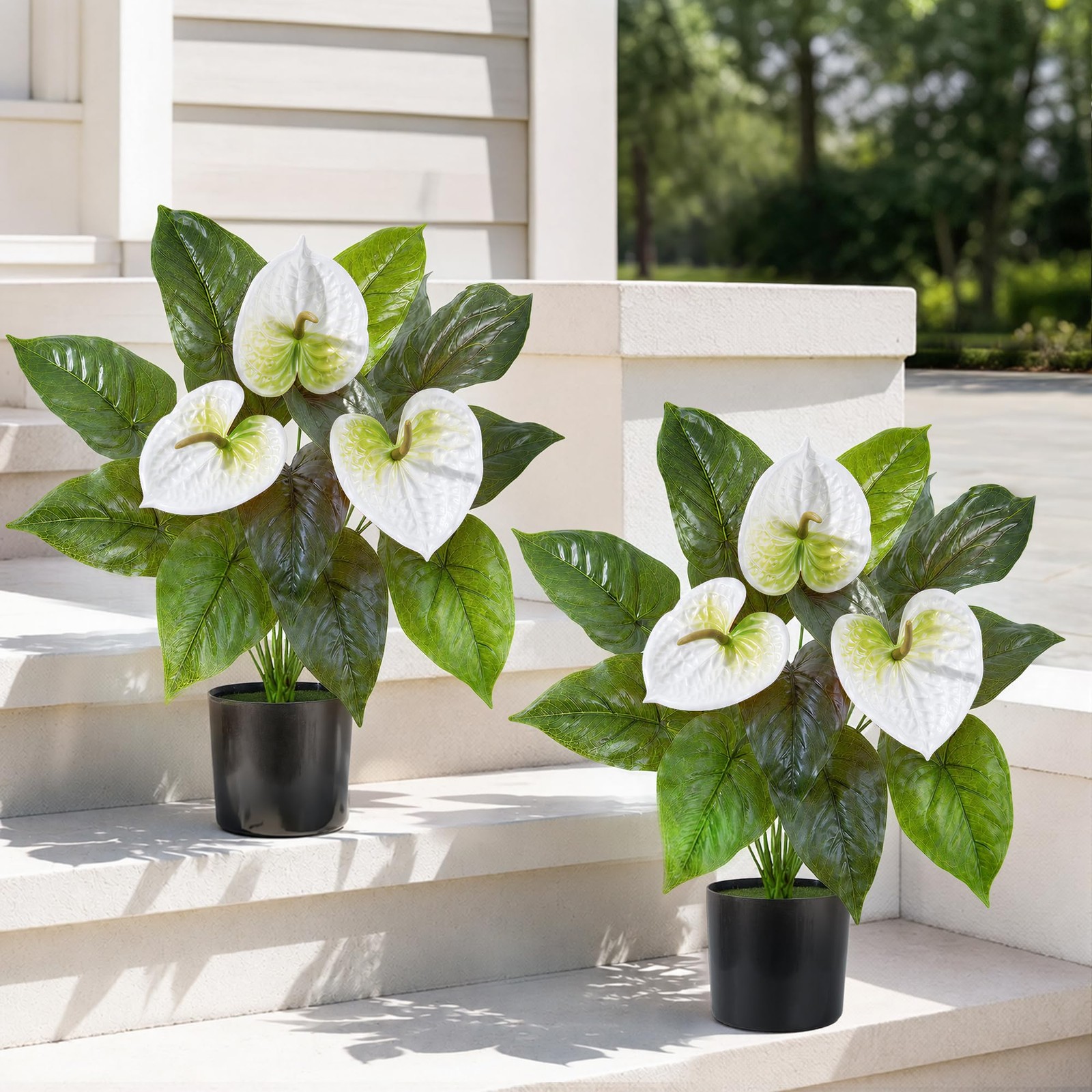2 Pack Anthurium Artificial Flowers Plants with Pots for Indoor Outdoor Decor…