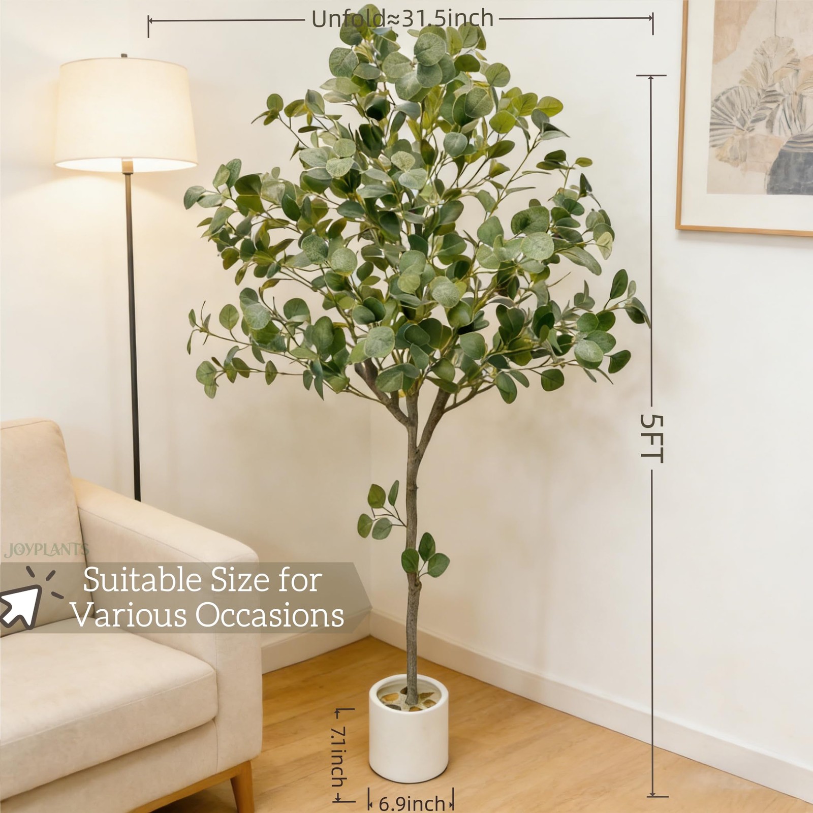 5FT Artificial Eucalyptus Tree, Lifelike Fake Floor Plant with Silver Dollar …