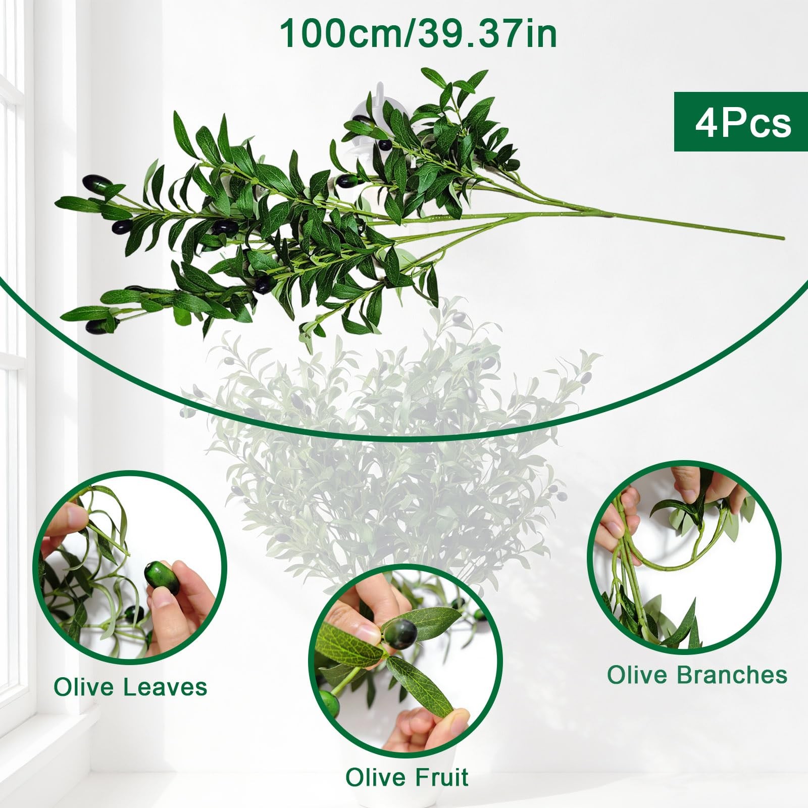 4PCS 39 Inches Olive Tree Branches for Vase Artificial Greenery Stems Realist…