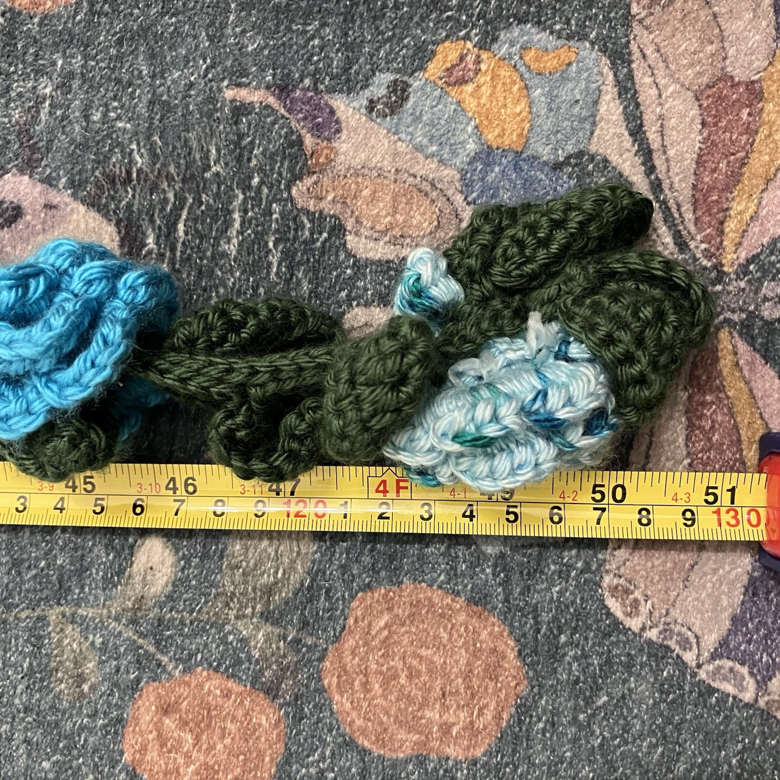 Handmade Crochet Blue Rose Flower Vine Garland Scarflette Boho Cottagecore 50″