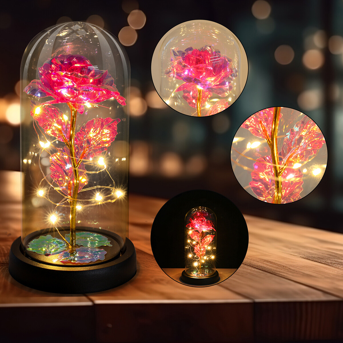Eternal Forever Romantic Rose Flower In Glass Dome LED Light Mother’s Day Gift