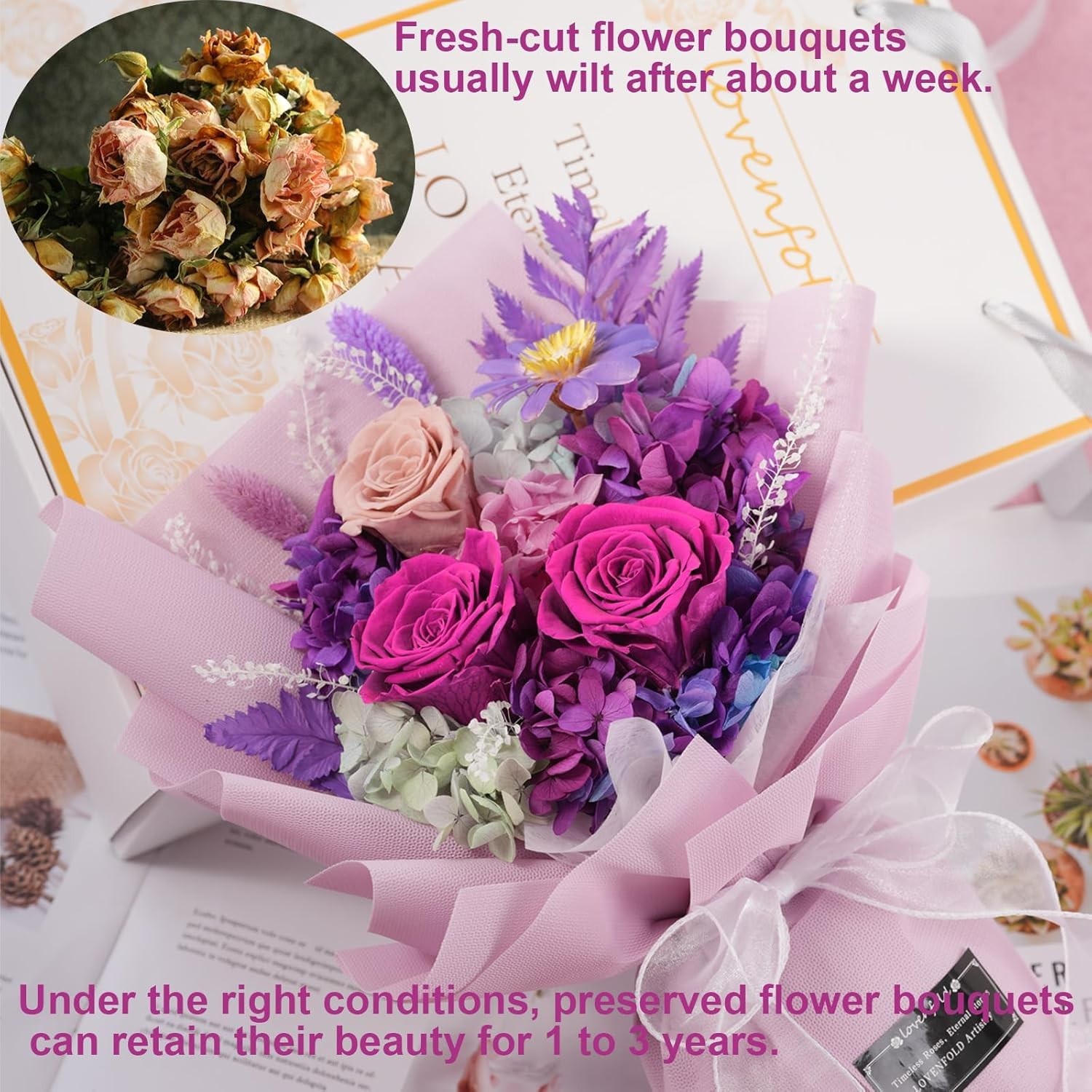 Preserved Flowers for Delivery, Purple Rose Bouquets That Last 1-3 , Birthday…