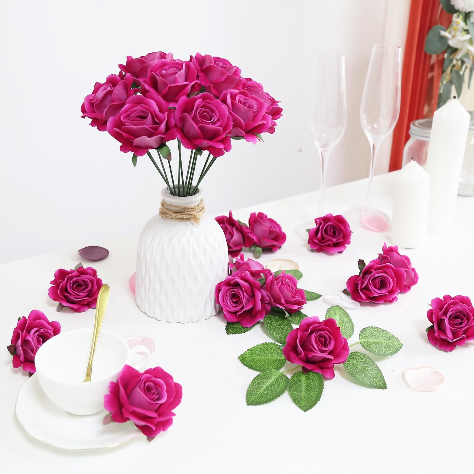 25pcs Rose Red Artificial Flowers 2.75in 2.75in Real Touch Velvet Roses Faux …
