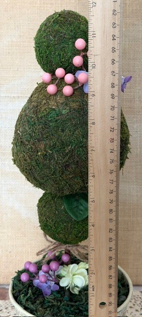 VINTAGE TIN POT TRIPLE MOSS-BALL TOPIARY TREE COTTAGECORE SHABBY CHIC DECOR