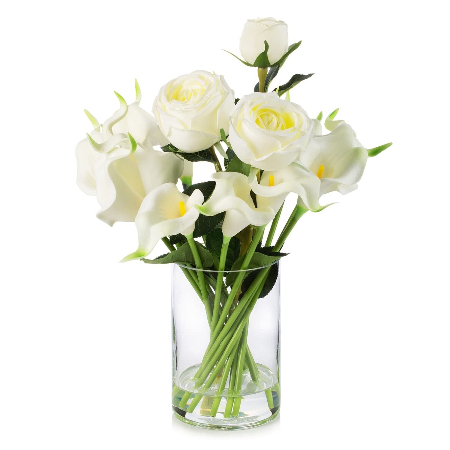 ENOVA FLORAL 18 Heads Calla Lily Flowers Real Touch in Glass Vase Mixed Rose …