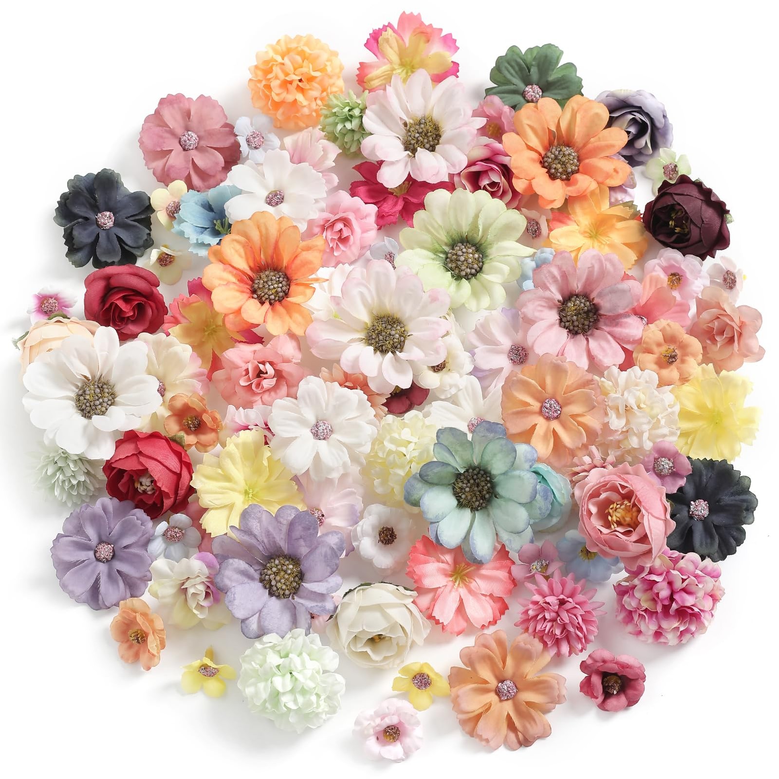 Faux Flower Heads Small Silk Artificial Mini Rose Daisy 125 PCS Multi