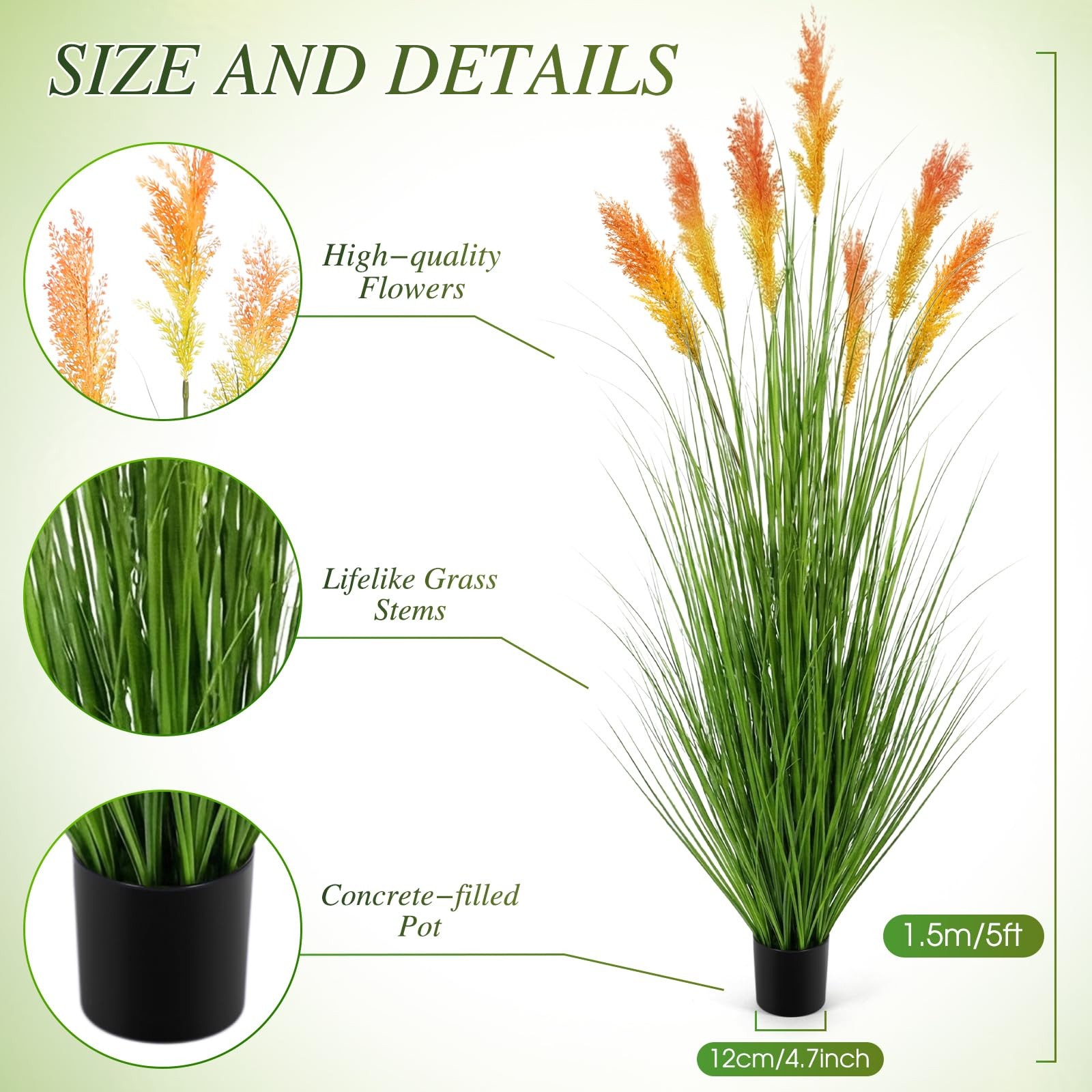 4 Pack 5 ft Tall Artificial Grass Plant Outdoor Faux Pampas Grass Potted Orna…