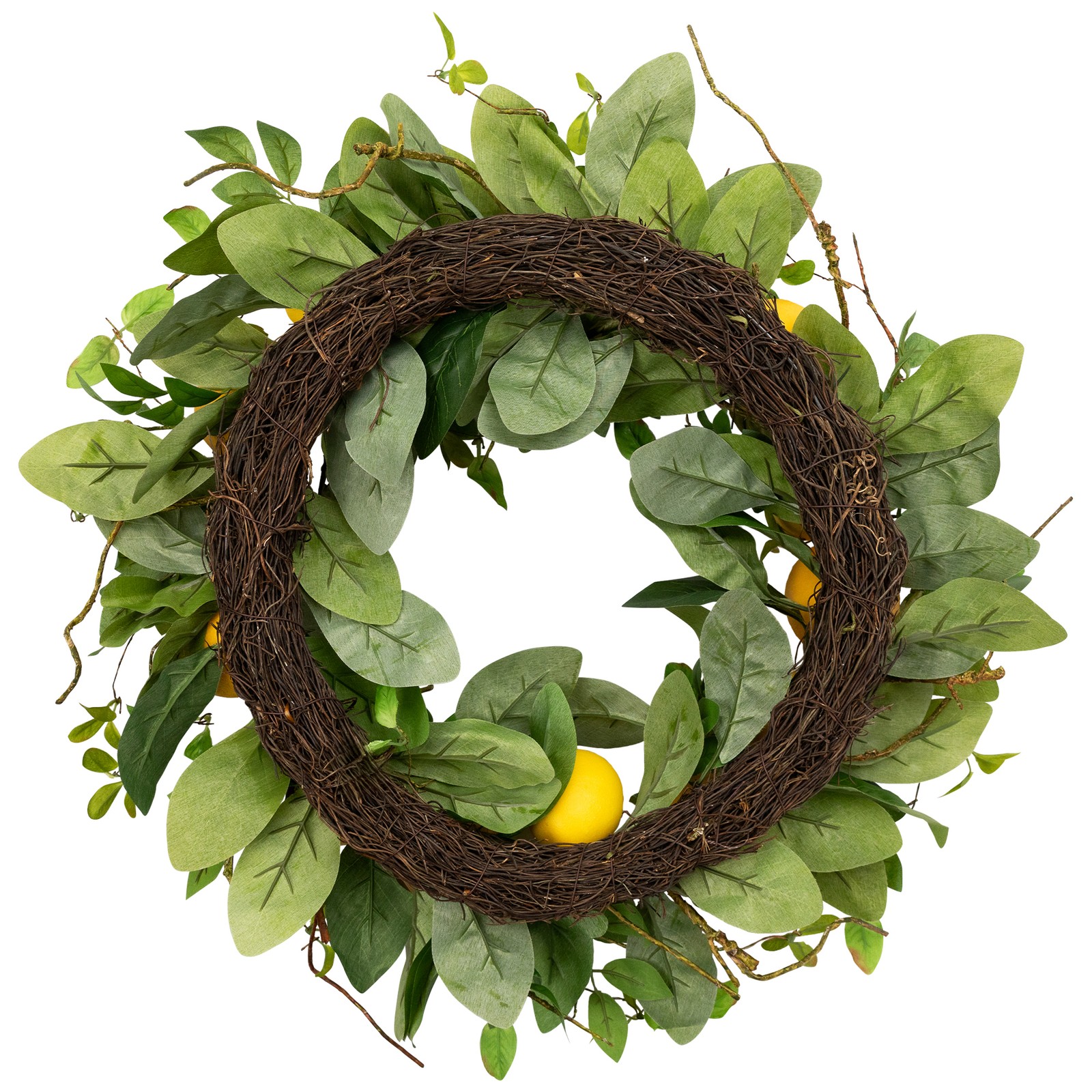 Northlight Lemons and Assorted Foliage Spring Wreath, Yellow and Green 20-Inch