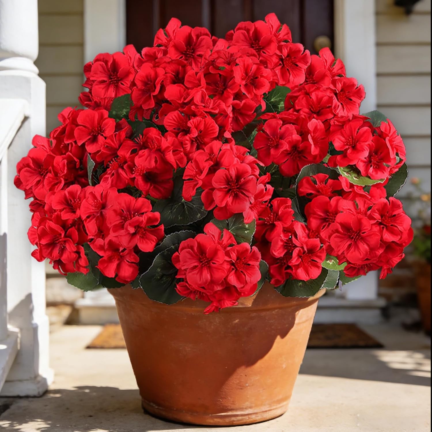 6 Bundles Red Geraniums Silk, Artificial Outdoor Planter Decor