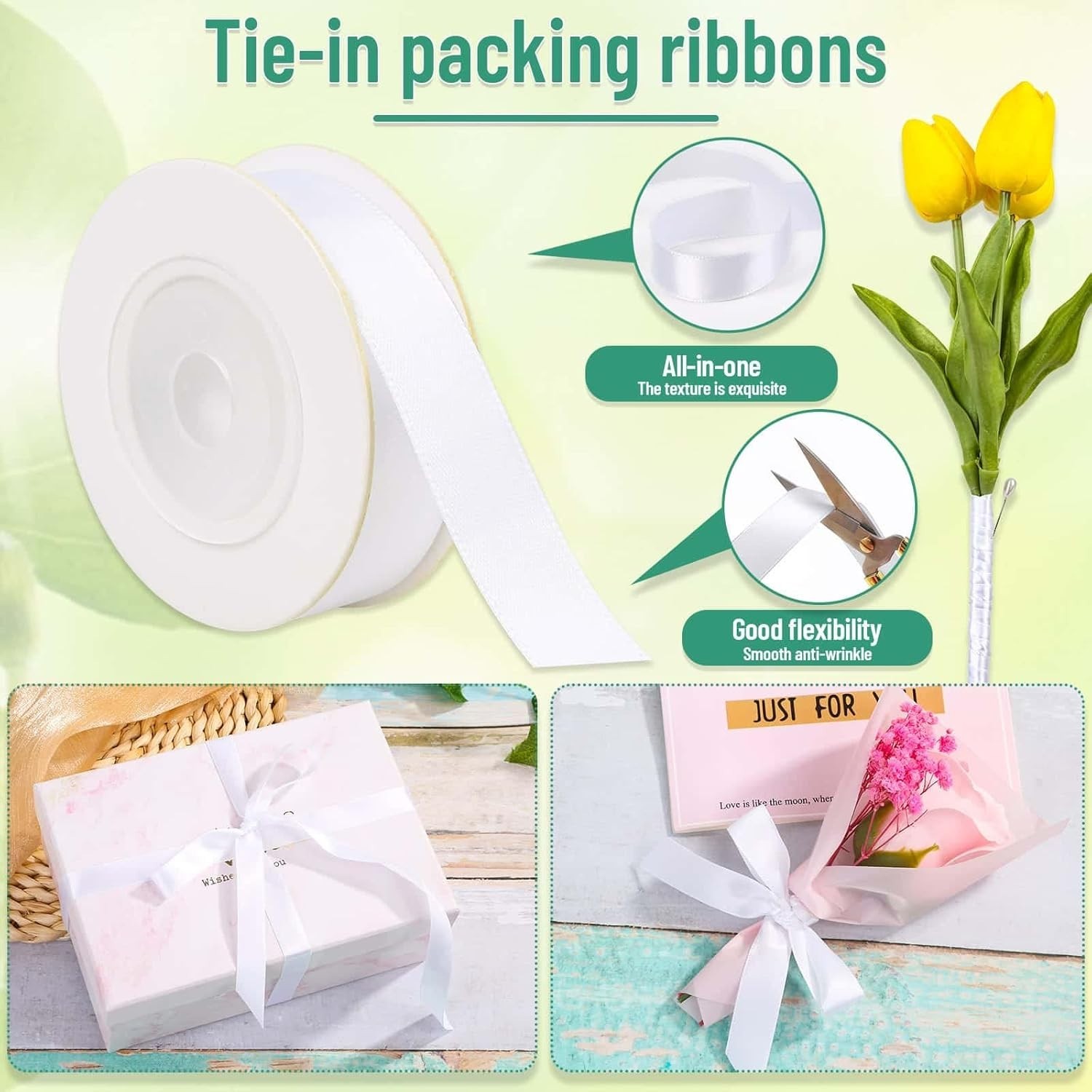 Floral Arrangement Kit with Green Wire Floral Tapes White Ribbon and Pins for…