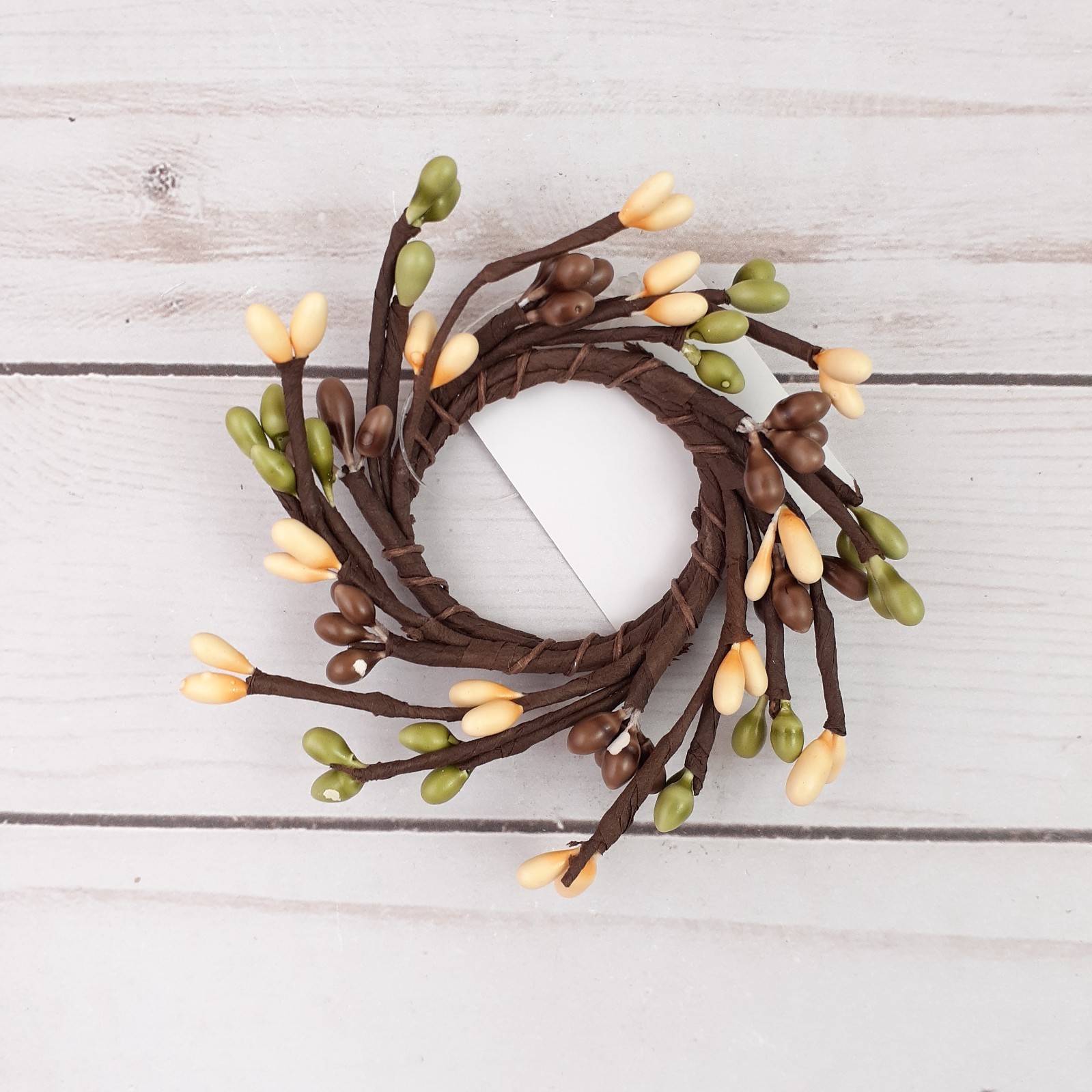 Mini Pip Berry Taper Candle Ring Coffee Bean Ivory Brown Green 1.5 inch inside
