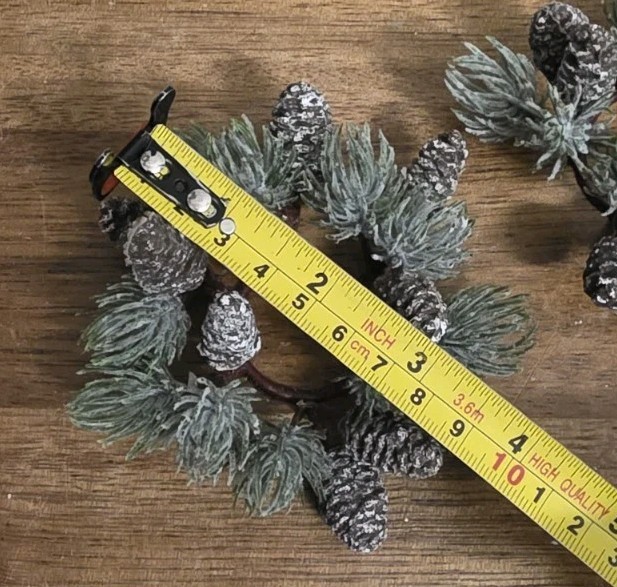 Set/2 NEW PRIMITIVE Taper Candle Ring SNOWY PINECONE Christmas 3½” Winter Shabby