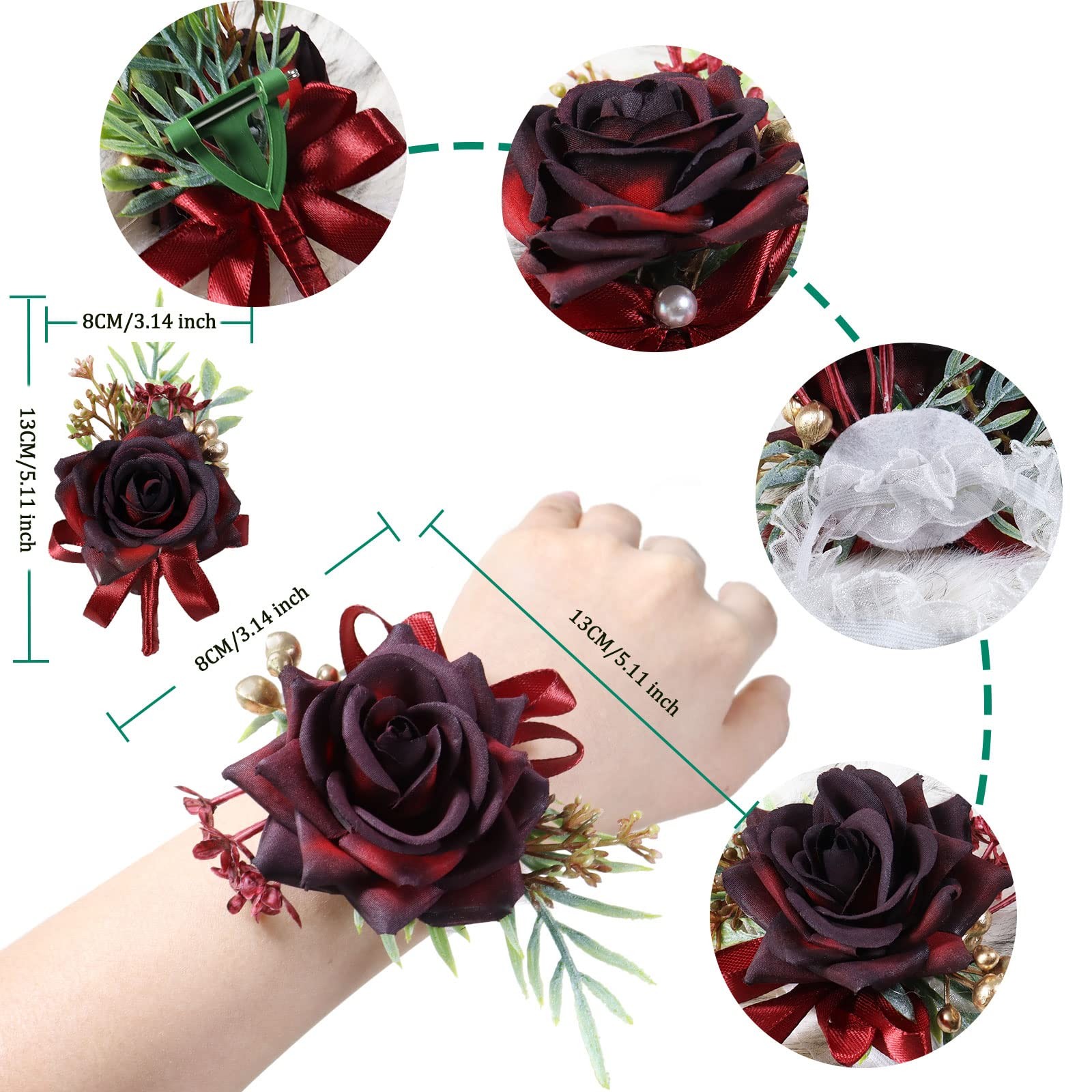 Wrist Corsage and Boutonniere Set, Wine Red Rose Boutonniere Wrist Corsage fo…