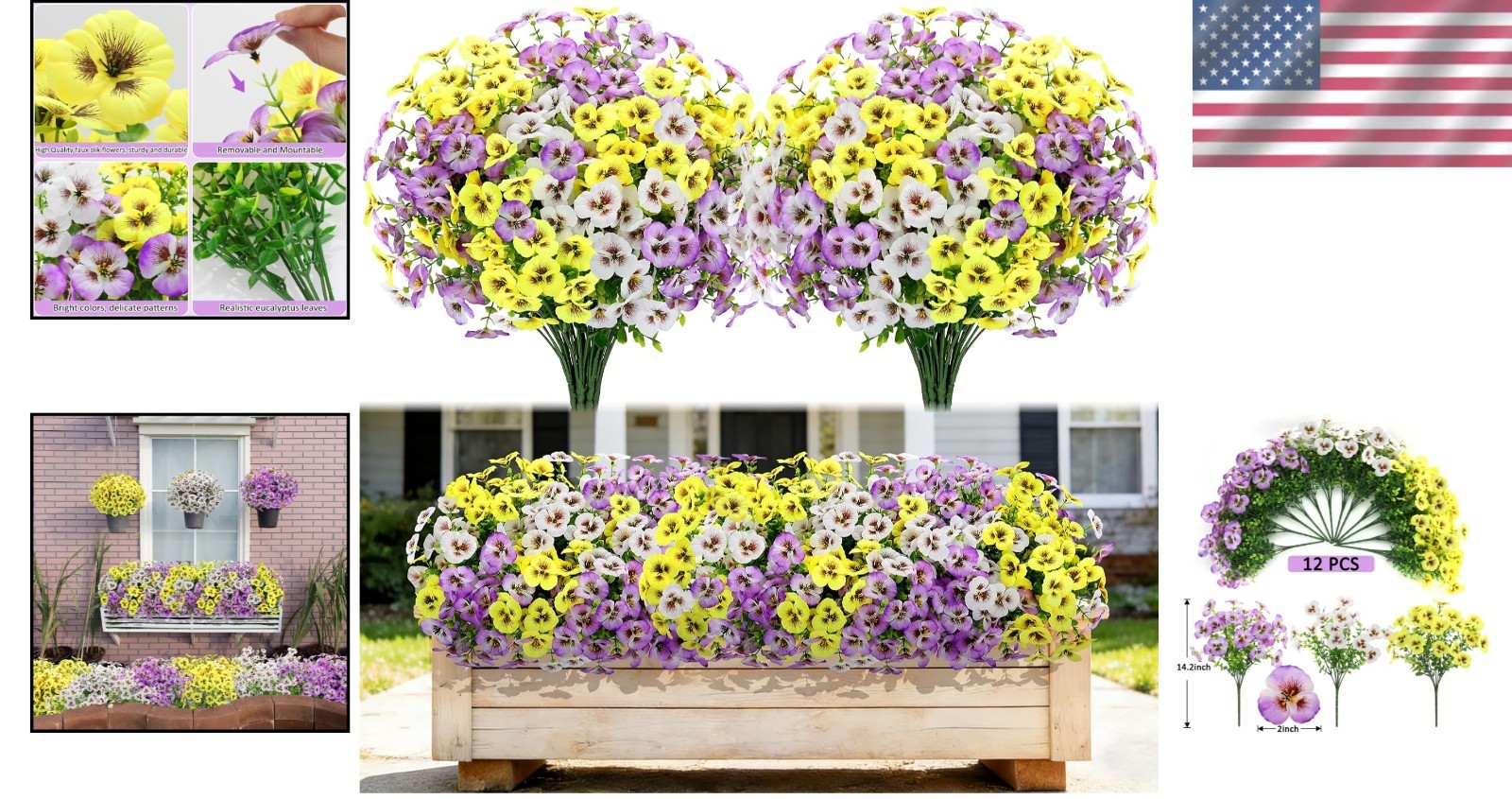 Bright & Beautiful Faux Silk Pansies with Eucalyptus – Perfect for Home Decor