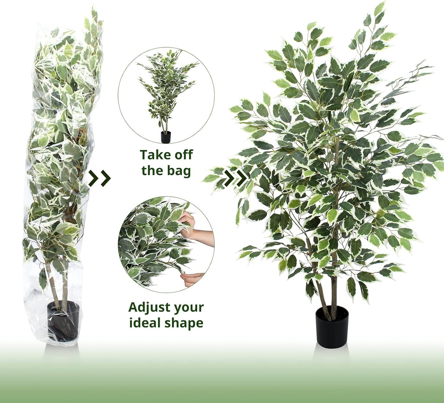 Vibrant Green 4 FT Artificial Ficus Plant in Pot – All-Season Decorative Piece