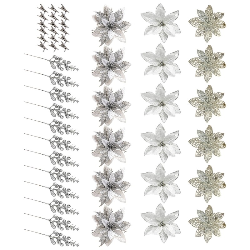 Plastic Fabric Flower with Clip Set for Tree Shelf Entry and Wreath Use Display