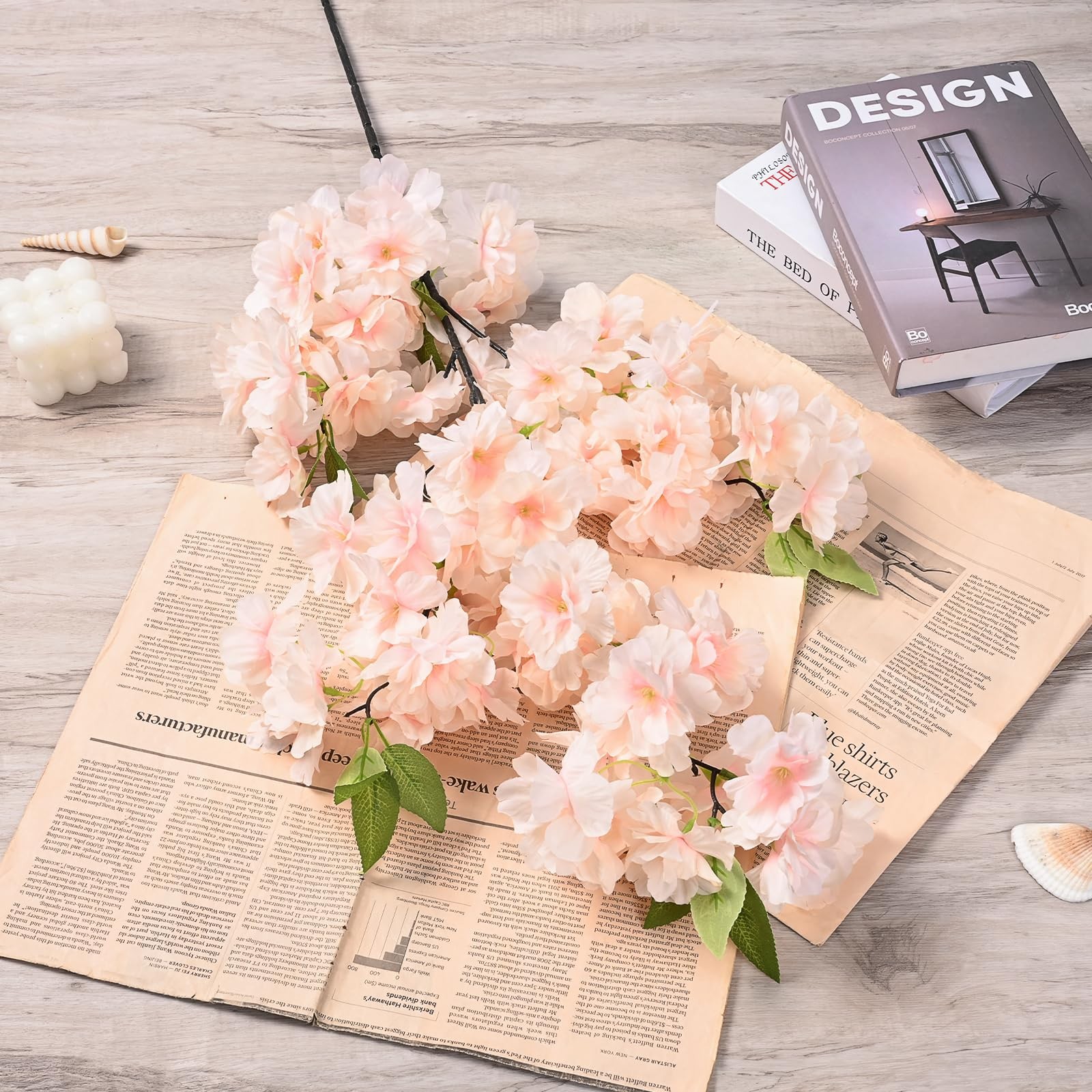 Artificial Cherry Blossom Stems Silk Faux Flowers 40 Inch 3 Pcs Wedding Home Dec