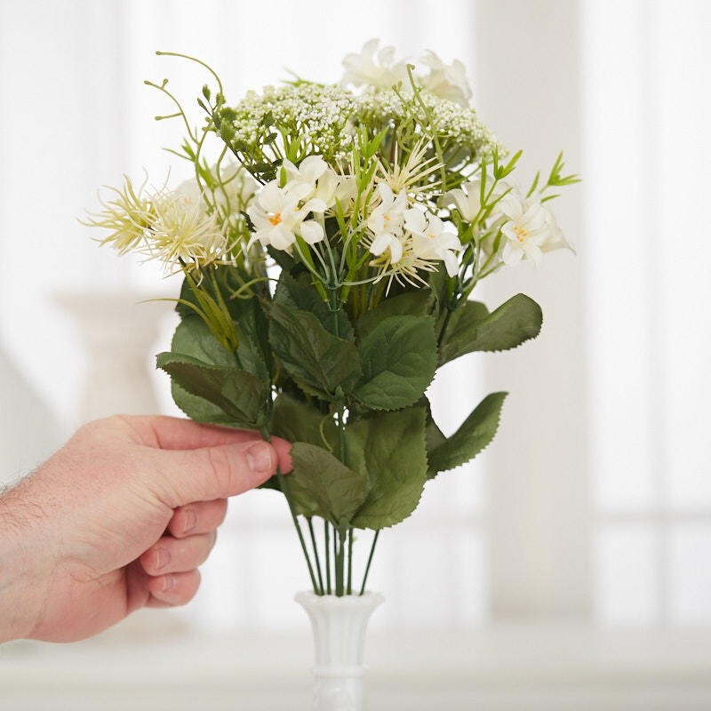 Factory Direct Craft Cream Artificial Lily and Queen Ann’s Lace Bush