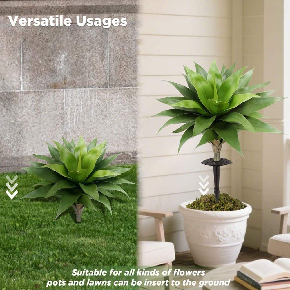 Artificial Agave Plants w/Ground Spike Faux Agave Outdoor/Indoor Decor -Set of 2