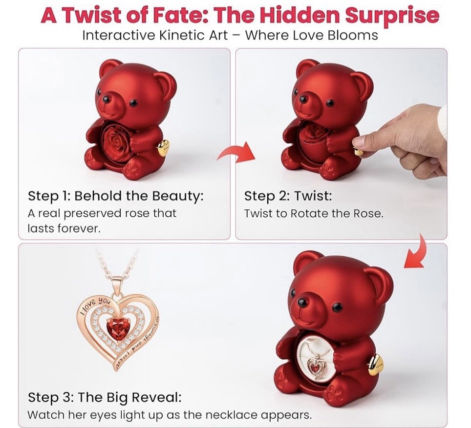 mountova Teddy Bear with Preserved Rose Flower in Bear with Necklace and Box …