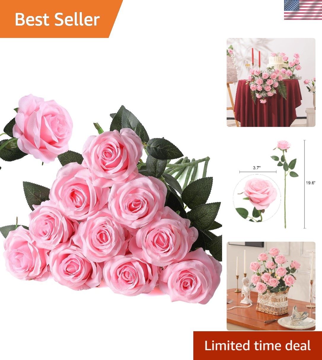 Versatile 10pcs Lifelike Pink Rose Bouquet for Home, Wedding & Party Decorations